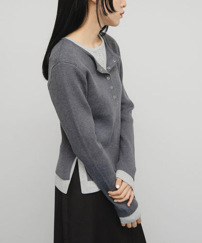 層疊風格亨利領針織衫