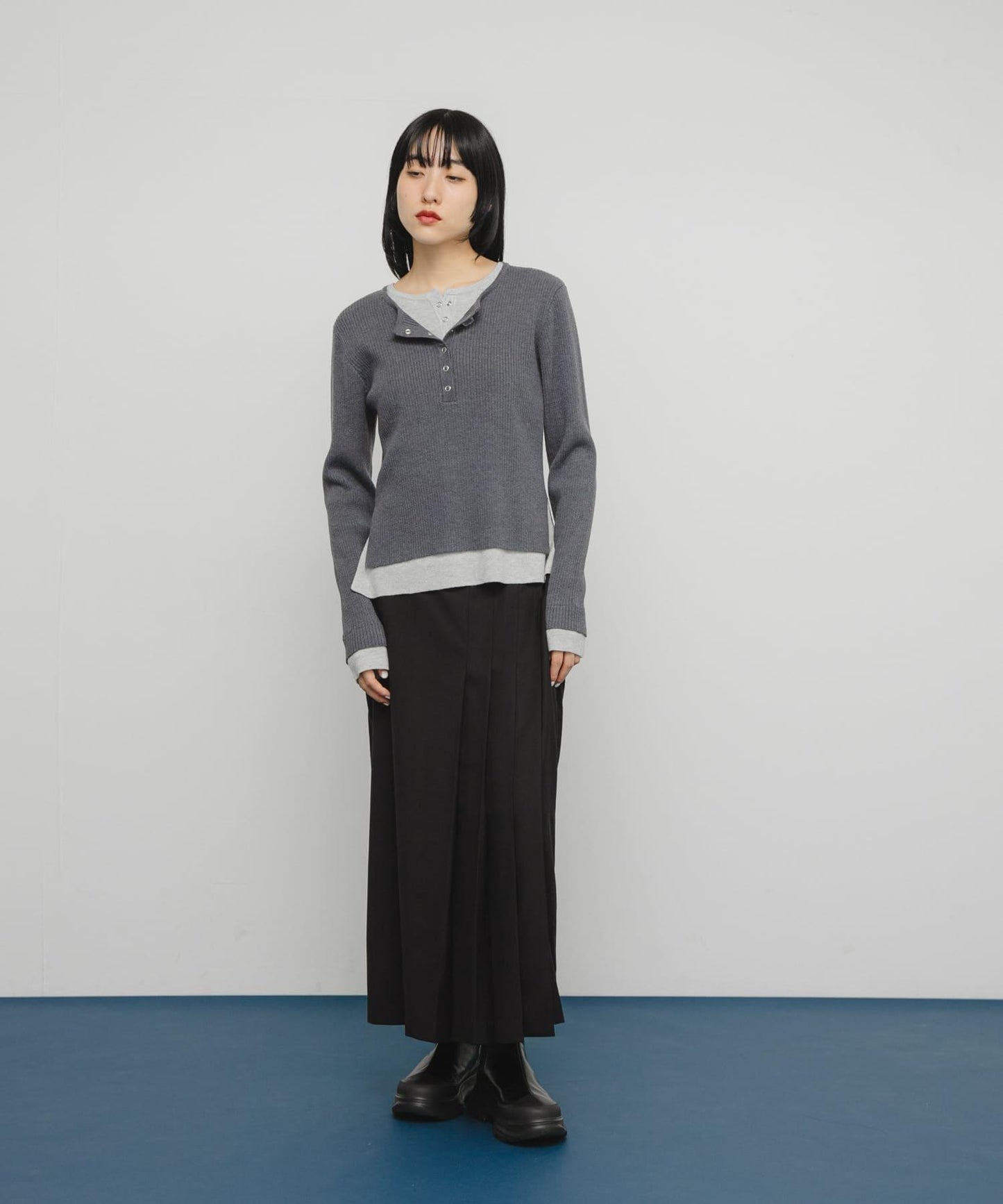 層疊風格亨利領針織衫