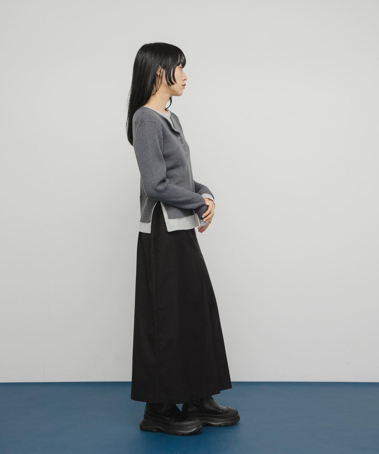 層疊風格亨利領針織衫