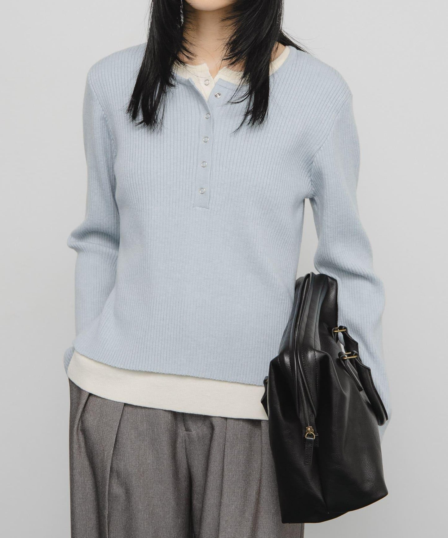 層疊風格亨利領針織衫