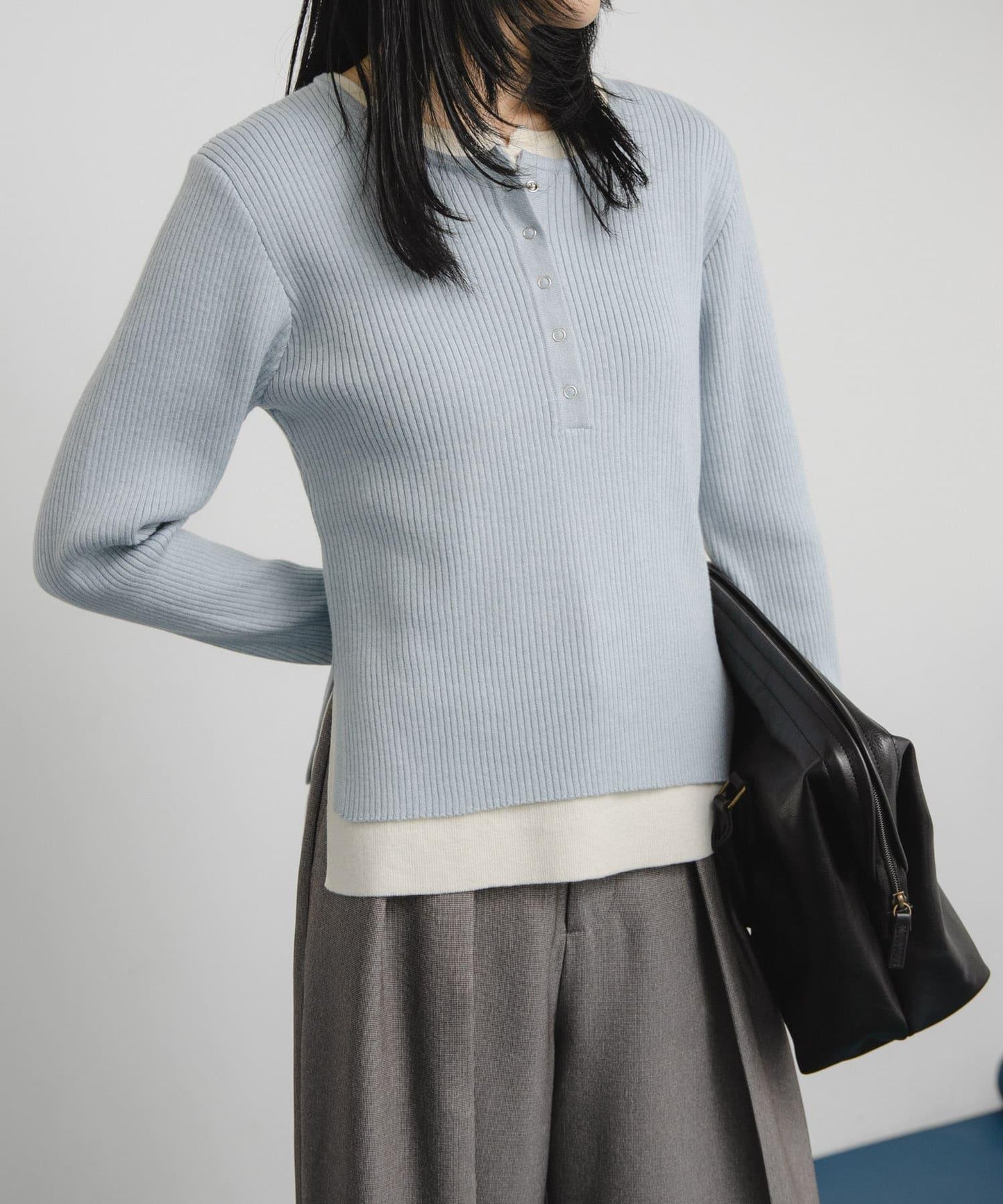 層疊風格亨利領針織衫