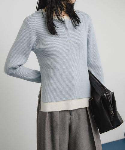 層疊風格亨利領針織衫