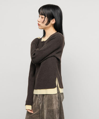 層疊風格亨利領針織衫