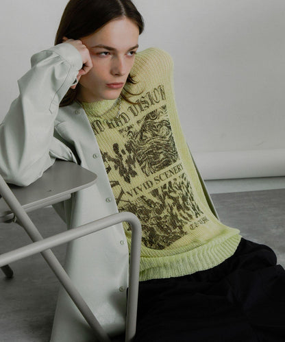 可水洗圖案印花透視針織衫