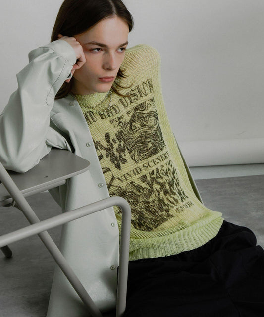 可水洗圖案印花透視針織衫