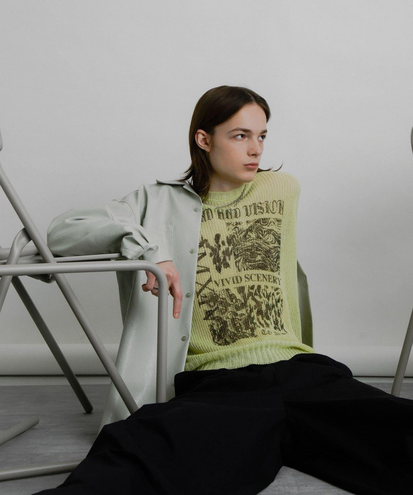 可水洗圖案印花透視針織衫