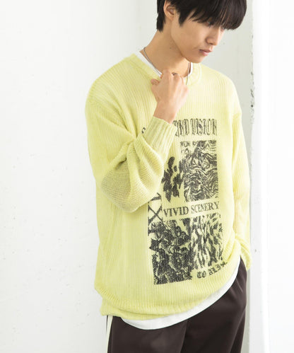 可水洗圖案印花透視針織衫