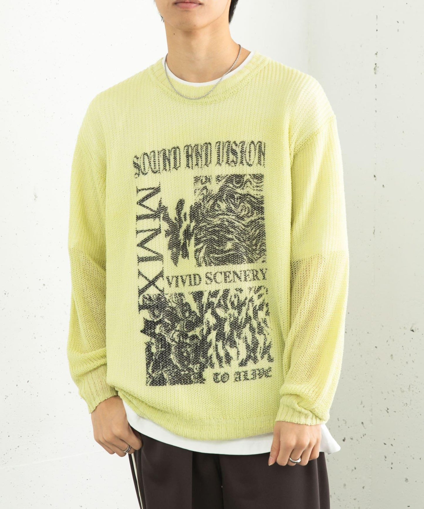 可水洗圖案印花透視針織衫