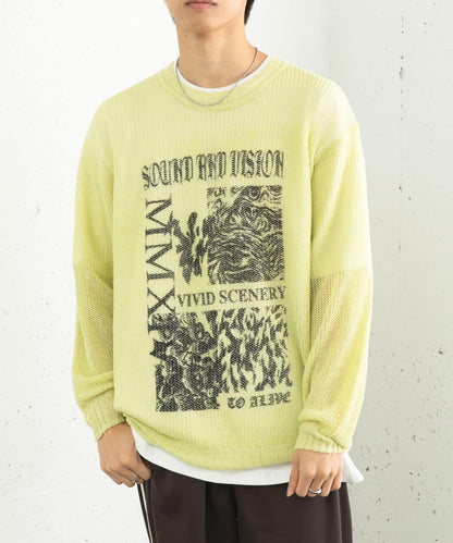 可水洗圖案印花透視針織衫