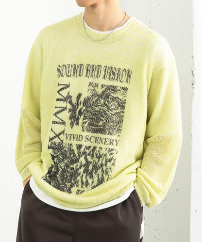 可水洗圖案印花透視針織衫