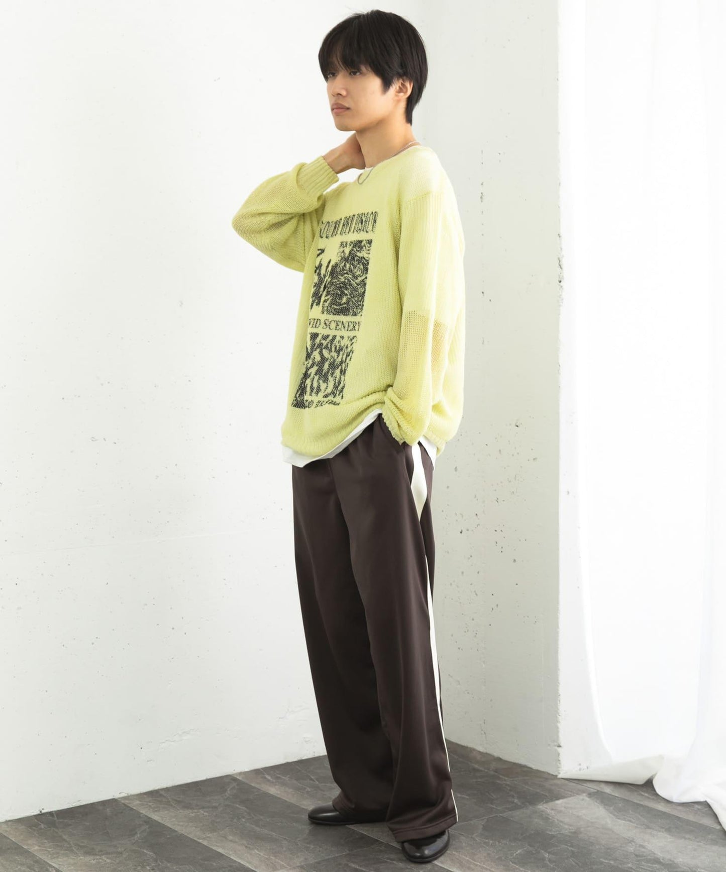 可水洗圖案印花透視針織衫