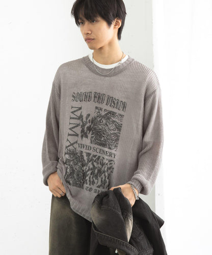 可水洗圖案印花透視針織衫