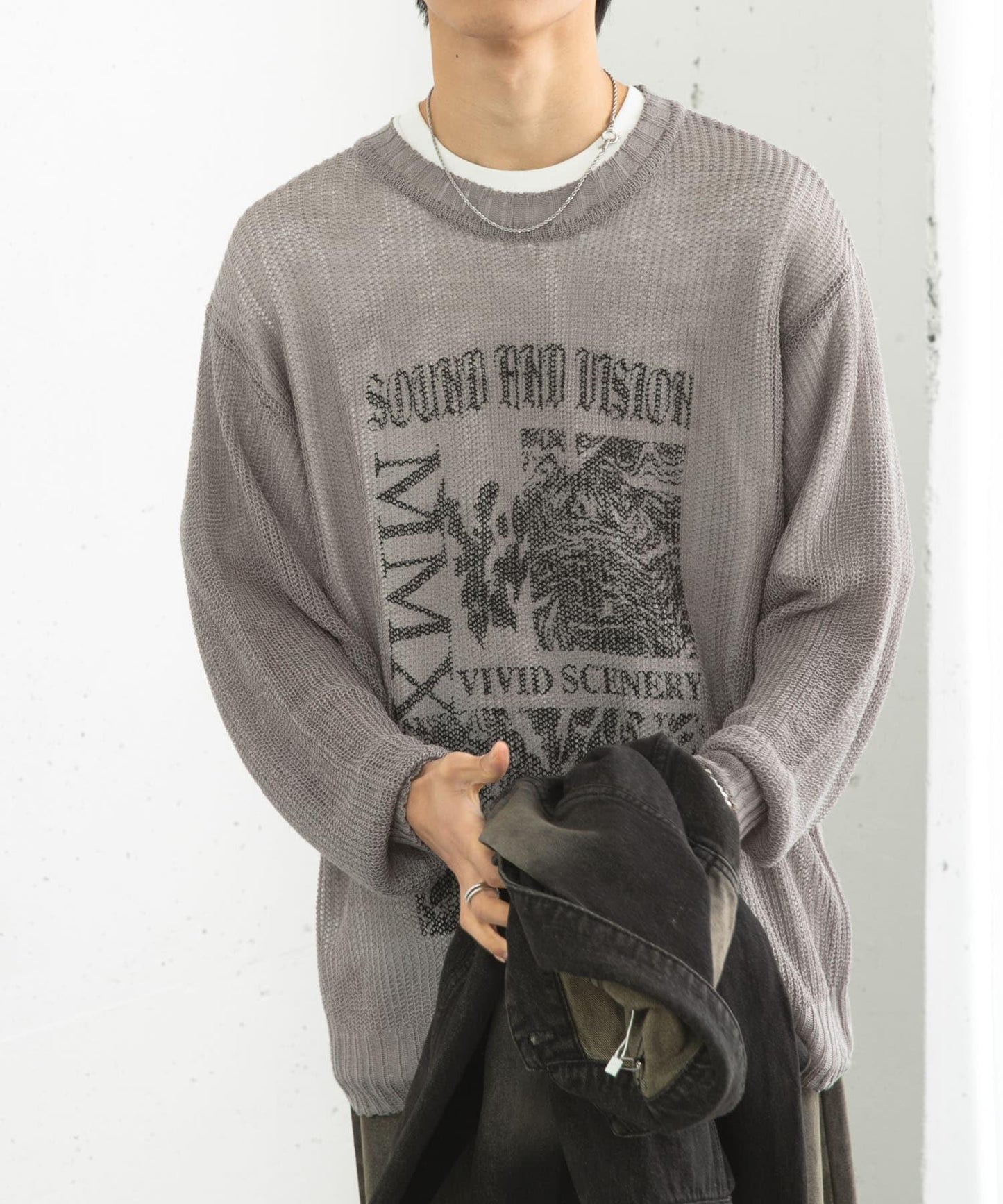 可水洗圖案印花透視針織衫