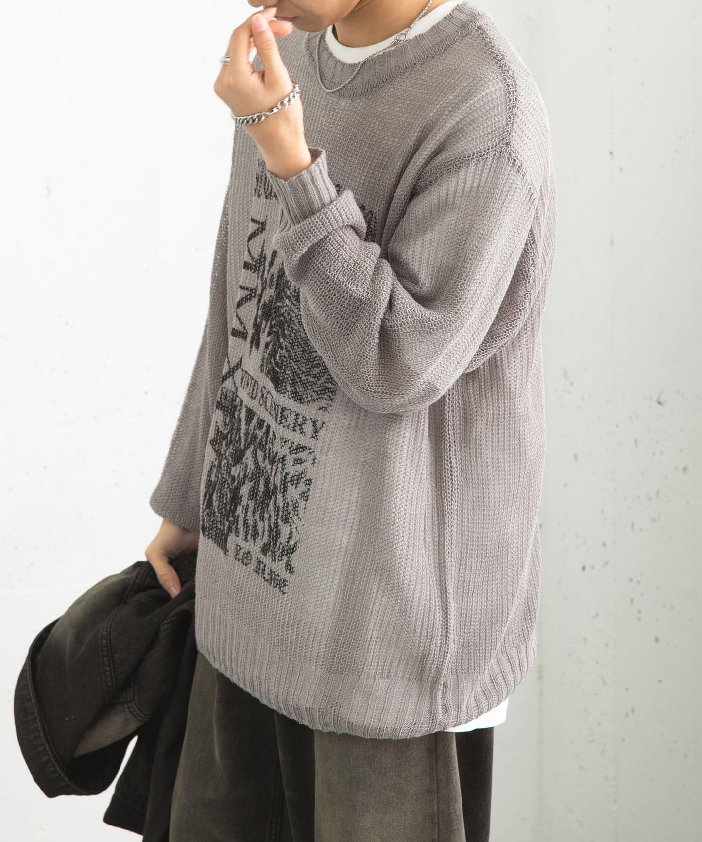 可水洗圖案印花透視針織衫