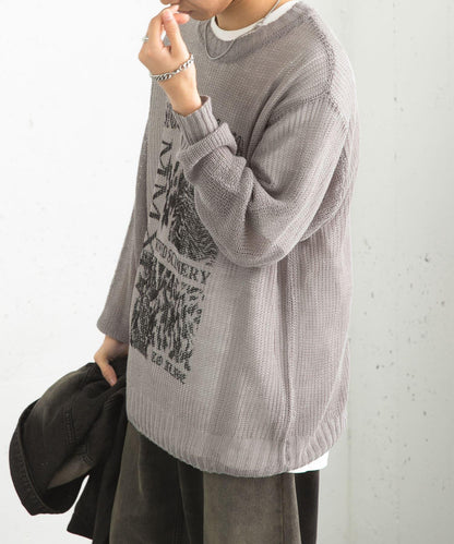 可水洗圖案印花透視針織衫