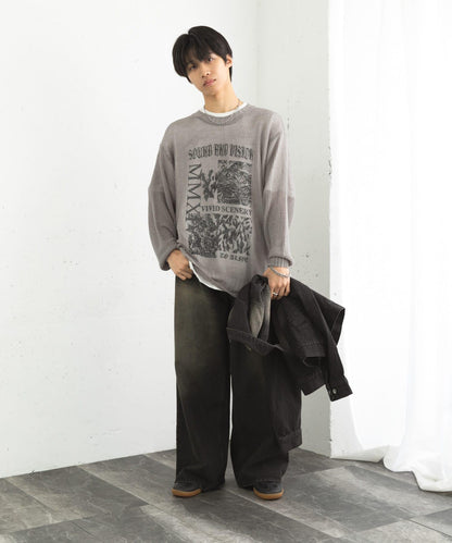 可水洗圖案印花透視針織衫