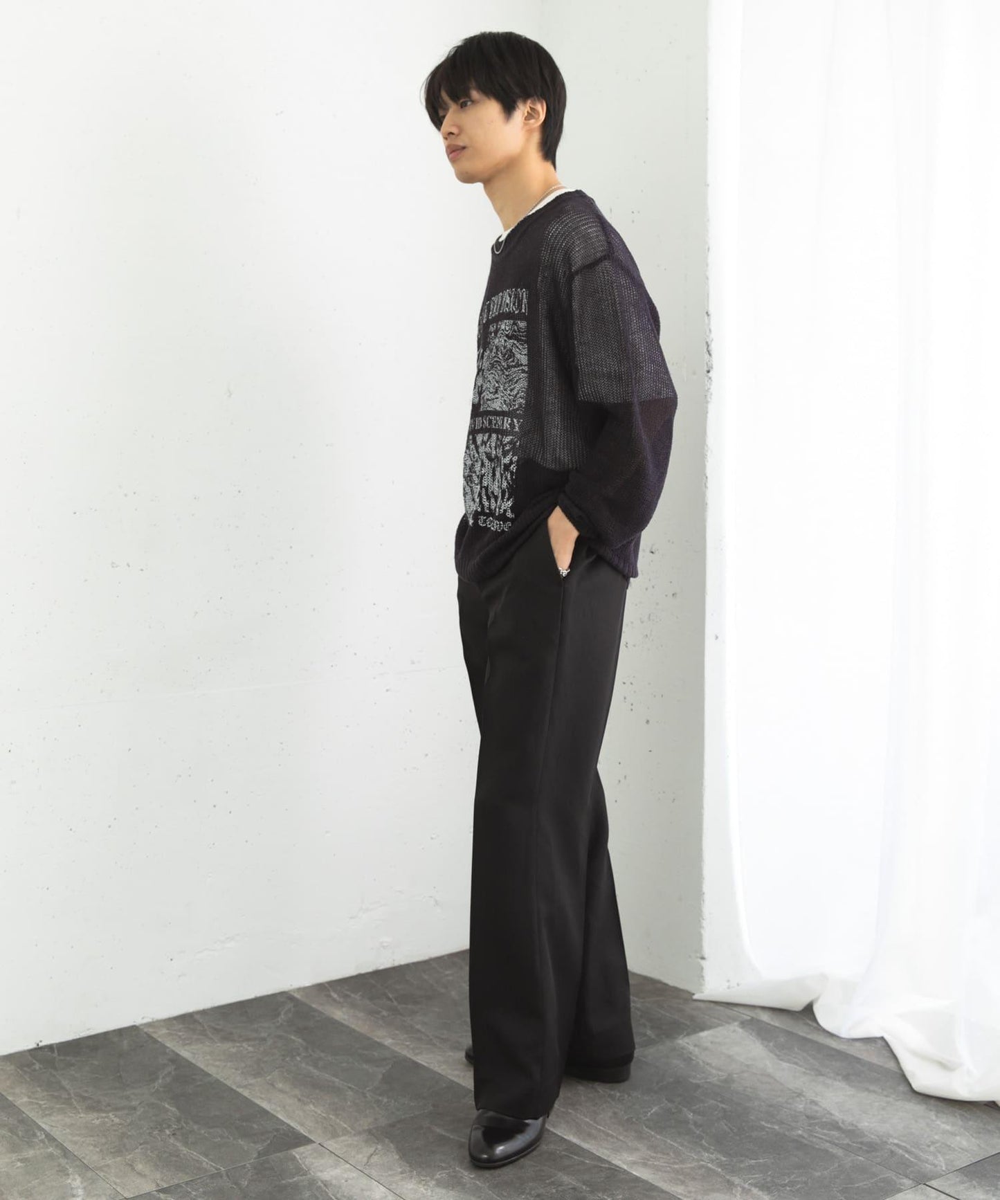 可水洗圖案印花透視針織衫