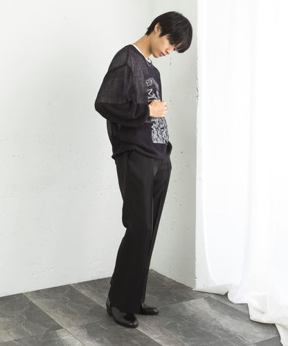 可水洗圖案印花透視針織衫