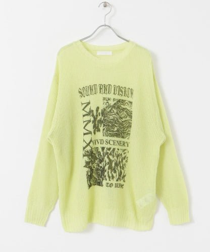 可水洗圖案印花透視針織衫