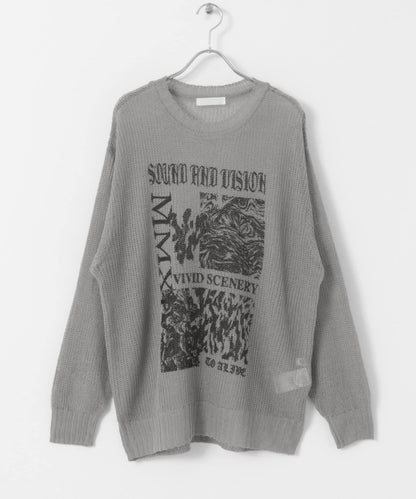 可水洗圖案印花透視針織衫