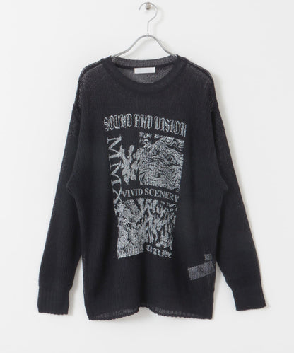 可水洗圖案印花透視針織衫