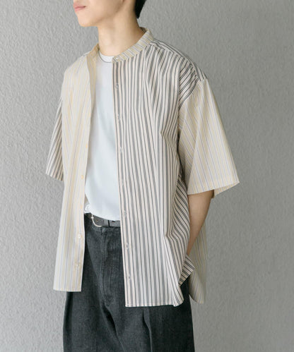 中性條紋拼接寬鬆襯衫