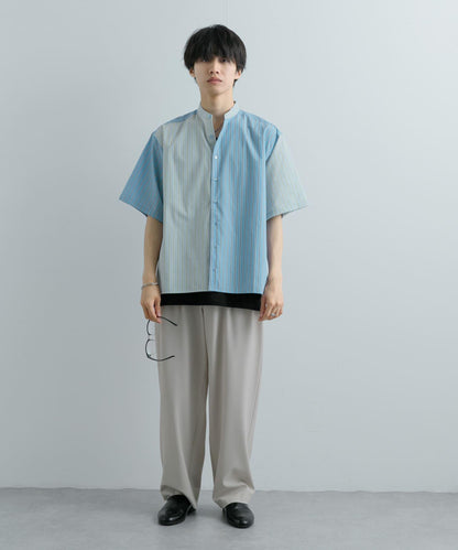 中性條紋拼接寬鬆襯衫