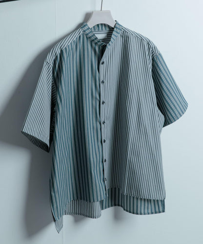 中性條紋拼接寬鬆襯衫