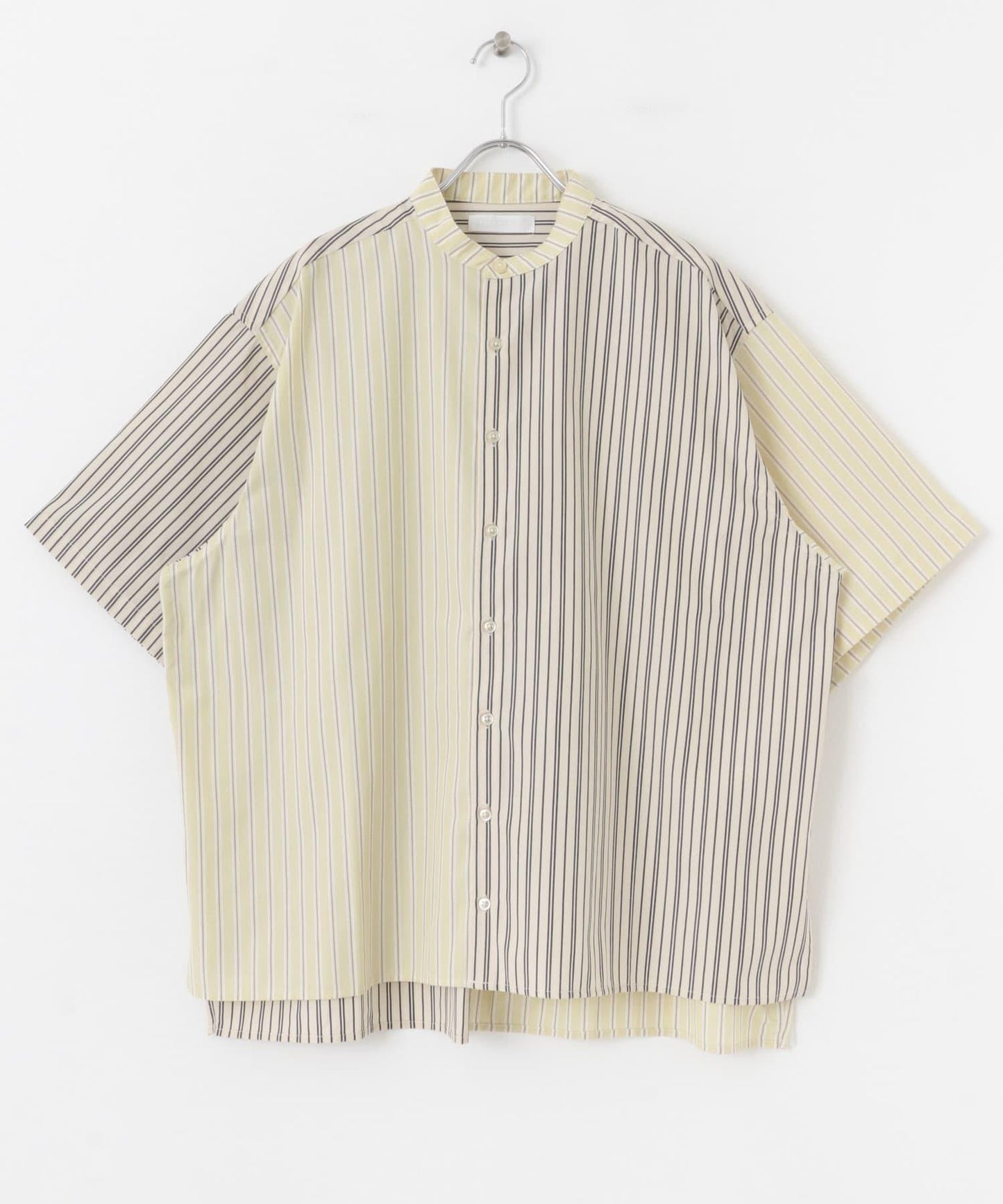 中性條紋拼接寬鬆襯衫