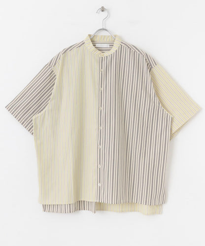 中性條紋拼接寬鬆襯衫