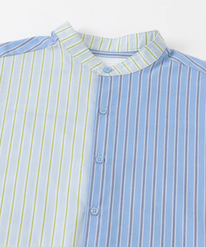 中性條紋拼接寬鬆襯衫