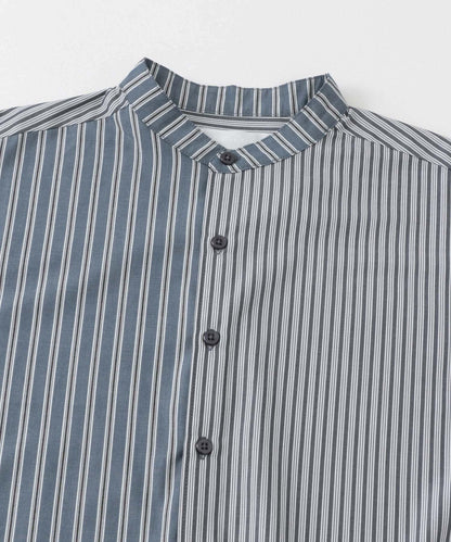 中性條紋拼接寬鬆襯衫