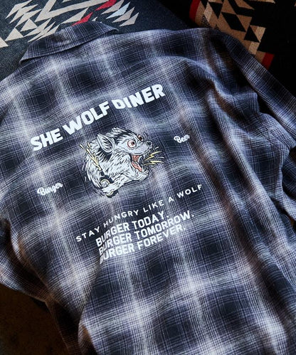 SHE WOLF DINER×FREAK'S STORE/シーウルフダイナー 漸變格紋背部刺繡襯衫