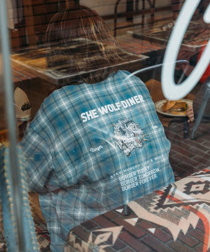 SHE WOLF DINER×FREAK'S STORE/シーウルフダイナー 漸變格紋背部刺繡襯衫