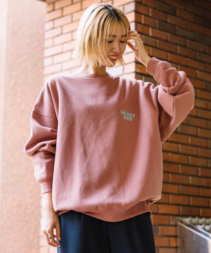 SHE WOLF DINER×FREAK'S STORE/シーウルフダイナー 特別款 寬鬆版型 背部印花 圓領衛衣/CAR
