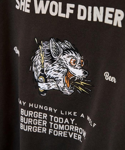 SHE WOLF DINER×FREAK'S STORE/シーウルフダイナー特別款寬鬆版型後背刺繡圓領衛衣/WOLF