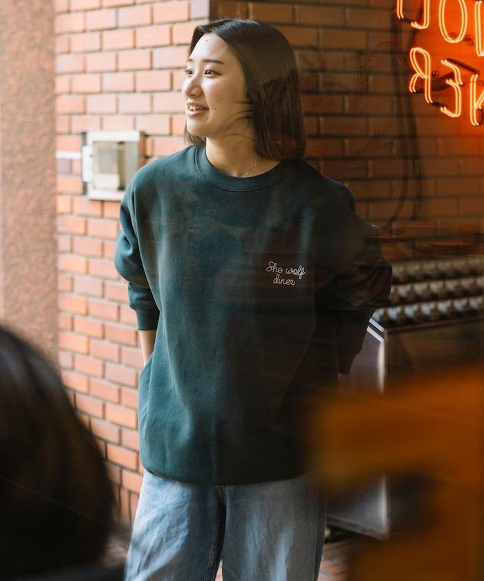SHE WOLF DINER×FREAK'S STORE/シーウルフダイナー特別款寬鬆版型後背刺繡圓領衛衣/WOLF