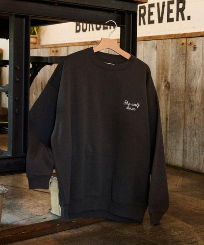 SHE WOLF DINER×FREAK'S STORE/シーウルフダイナー特別款寬鬆版型後背刺繡圓領衛衣/WOLF