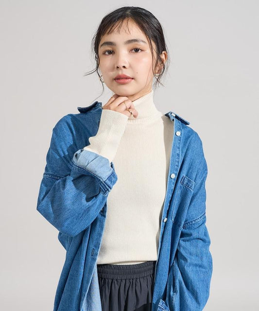 可機洗含絲高領羅紋針織衫