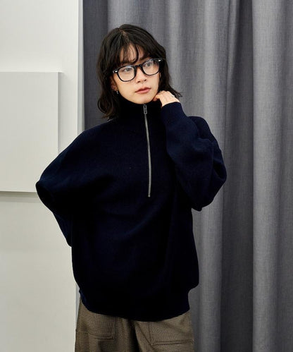 可機洗含絲橫紋半拉鍊針織衫 可搭配套裝