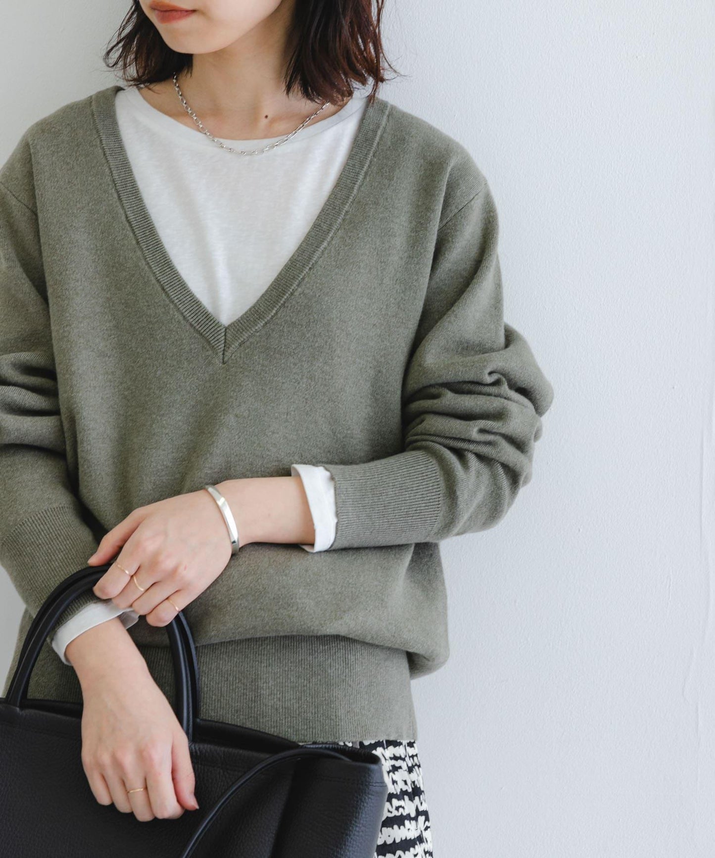 new basic 羊絨棉V領長款針織衫