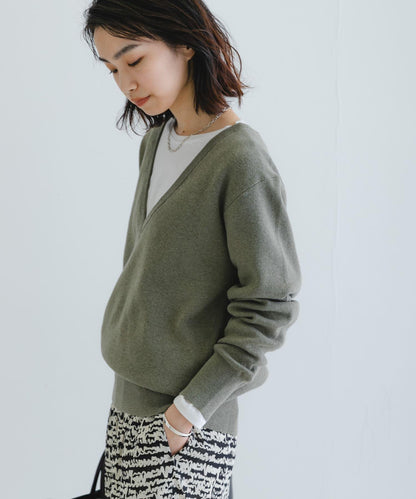 new basic 羊絨棉V領長款針織衫