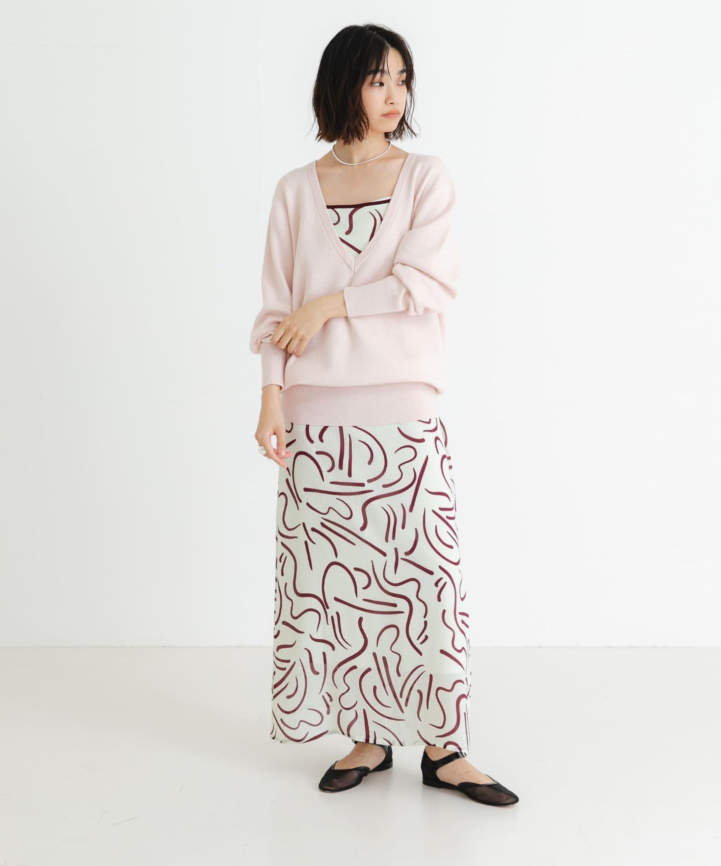 new basic 羊絨棉V領長款針織衫