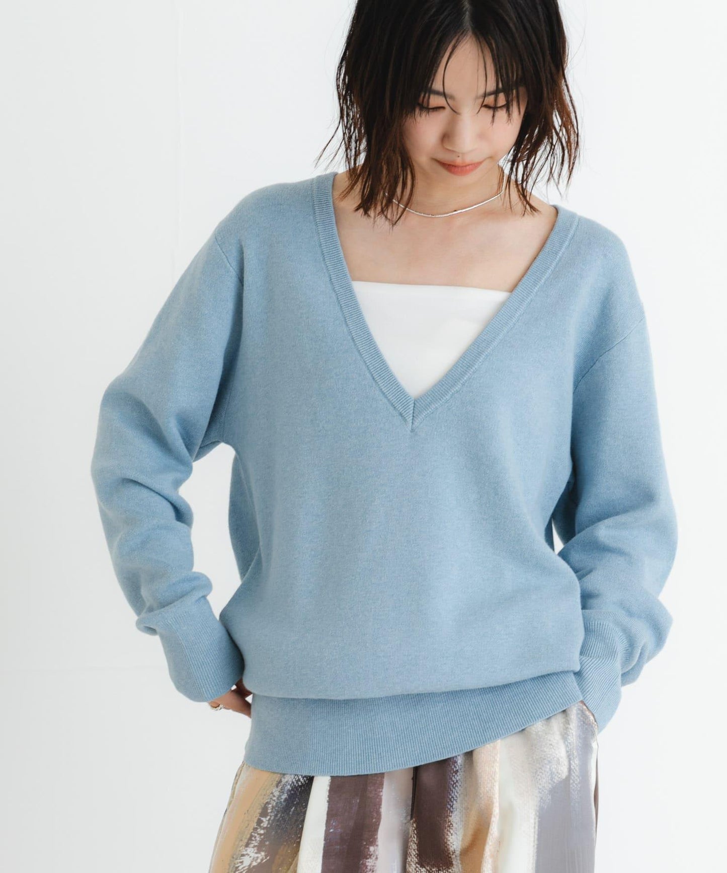 new basic 羊絨棉V領長款針織衫