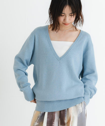 new basic 羊絨棉V領長款針織衫