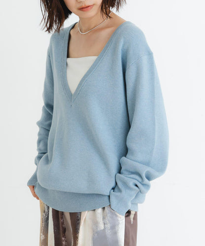 new basic 羊絨棉V領長款針織衫