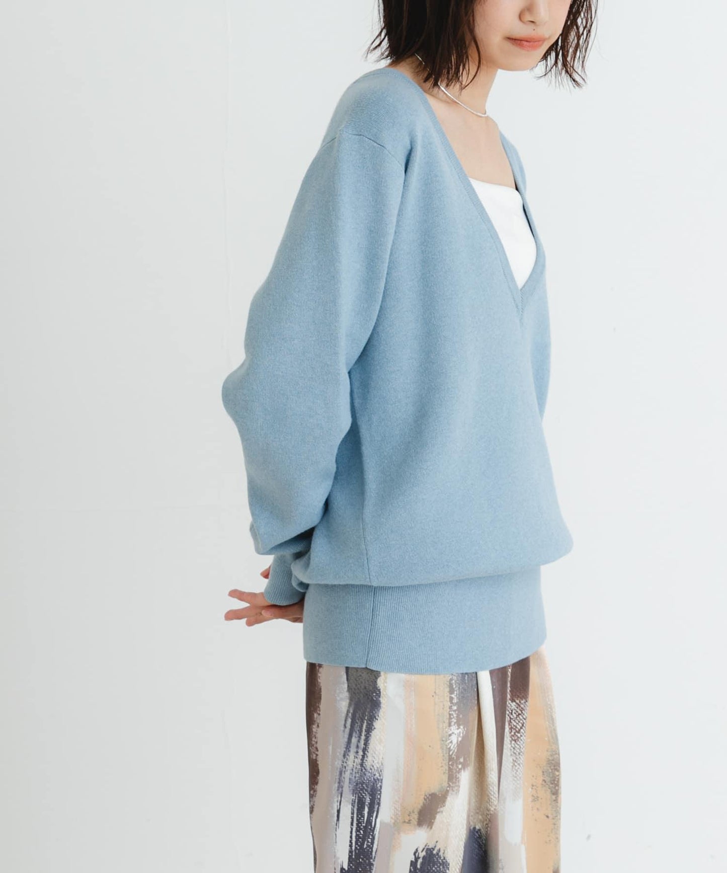 new basic 羊絨棉V領長款針織衫