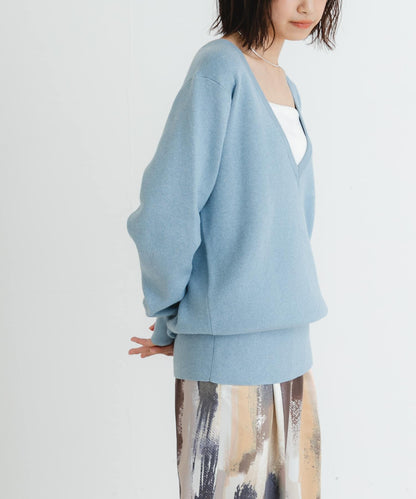 new basic 羊絨棉V領長款針織衫