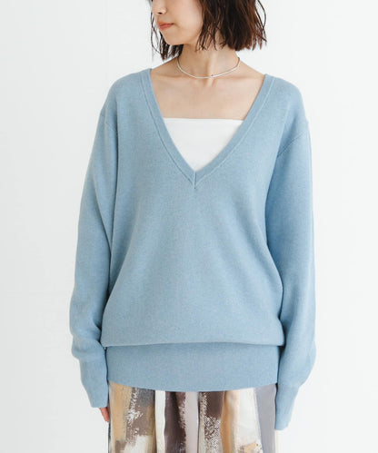 new basic 羊絨棉V領長款針織衫