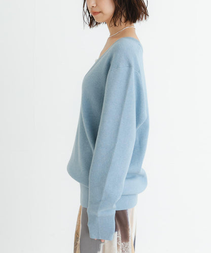 new basic 羊絨棉V領長款針織衫